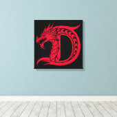 Dragon Styled Letter D, Dragon Alphabet, Monogram Canvas Afdruk (Insitu (Houten vloer))