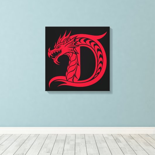 Dragon Styled Letter D, Dragon Alphabet, Monogram Canvas Afdruk (Insitu (Houten vloer))