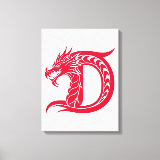 Dragon Styled Letter D, Dragon Alphabet, Monogram Canvas Afdruk (Voorkant)