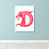 Dragon Styled Letter D, Dragon Alphabet, Monogram Canvas Afdruk (Insitu (Houten vloer))