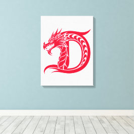 Dragon Styled Letter D, Dragon Alphabet, Monogram Canvas Afdruk