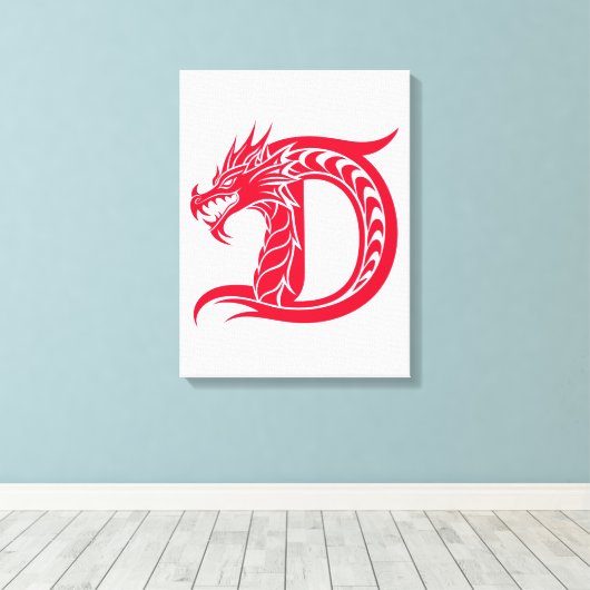 Dragon Styled Letter D, Dragon Alphabet, Monogram Canvas Afdruk (Insitu (Houten vloer))