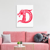 Dragon Styled Letter D, Dragon Alphabet, Monogram Canvas Afdruk (Insitu (Woonkamer))