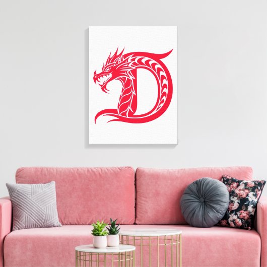 Dragon Styled Letter D, Dragon Alphabet, Monogram Canvas Afdruk (Insitu (Woonkamer))