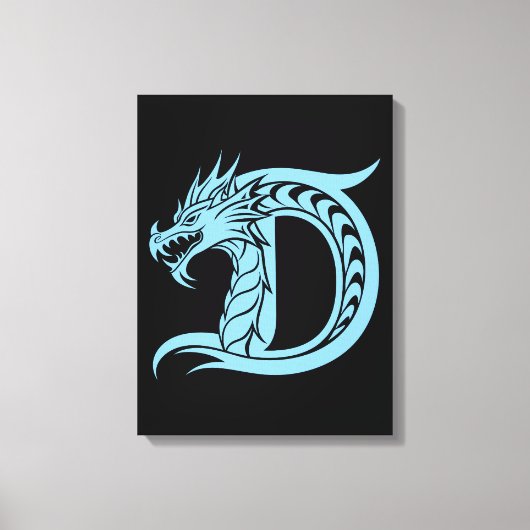 Dragon Styled Letter D, Dragon Alphabet, Monogram Canvas Afdruk (Voorkant)