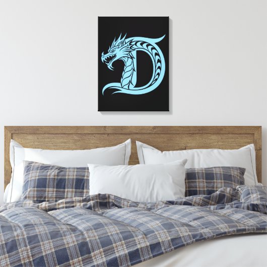 Dragon Styled Letter D, Dragon Alphabet, Monogram Canvas Afdruk (Insitu (Slaapkamer))