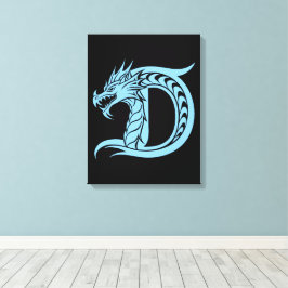 Dragon Styled Letter D, Dragon Alphabet, Monogram Canvas Afdruk