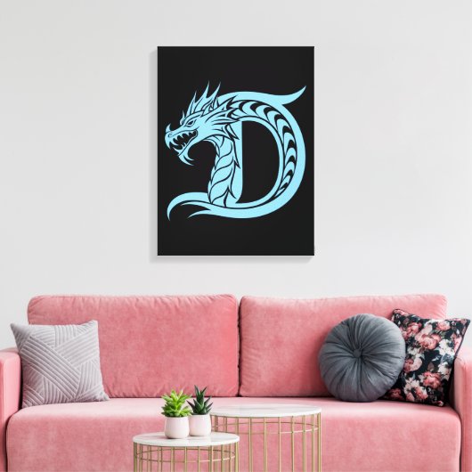 Dragon Styled Letter D, Dragon Alphabet, Monogram Canvas Afdruk (Insitu (Woonkamer))
