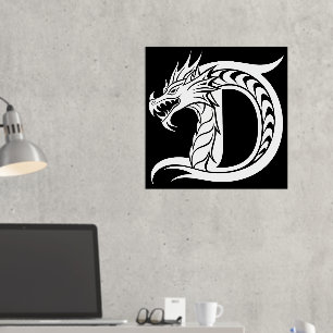 Dragon Styled Letter D, Dragon Alphabet, Monogram Folie Afdrukken