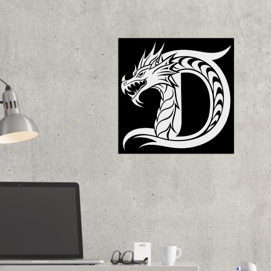 Dragon Styled Letter D, Dragon Alphabet, Monogram Folie Afdrukken (Insitu (Desk 2))