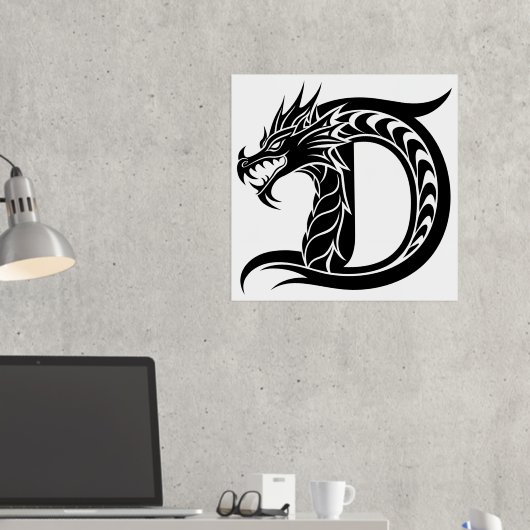 Dragon Styled Letter D, Dragon Alphabet, Monogram Folie Afdrukken (Insitu (Desk 2))