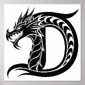 Dragon Styled Letter D, Dragon Alphabet, Monogram Folie Afdrukken (Voorkant)