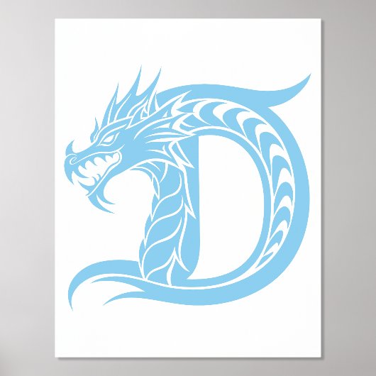 Dragon Styled Letter D, Dragon Alphabet, Monogram Folie Afdrukken (Voorkant)