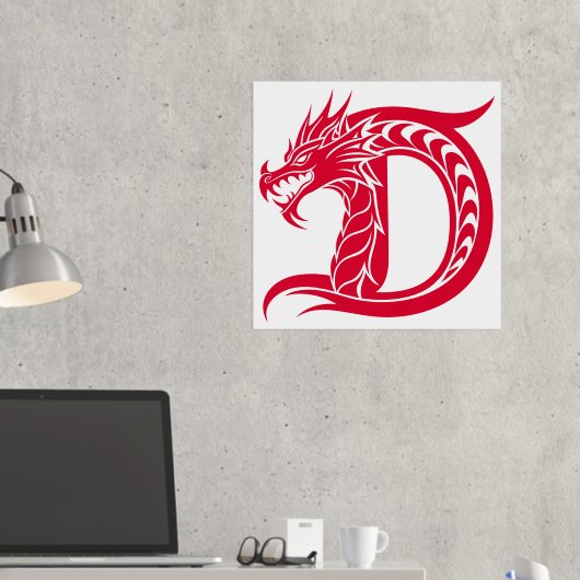 Dragon Styled Letter D, Dragon Alphabet, Monogram Folie Afdrukken (Insitu (Desk 2))