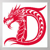 Dragon Styled Letter D, Dragon Alphabet, Monogram Folie Afdrukken (Voorkant)