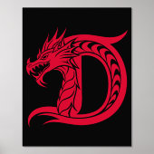 Dragon Styled Letter D, Dragon Alphabet, Monogram Folie Afdrukken (Voorkant)