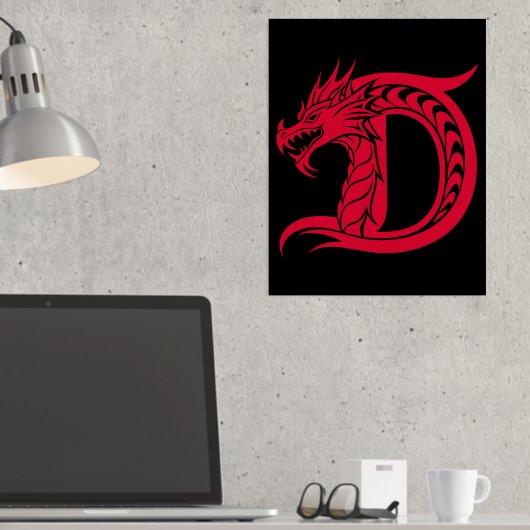 Dragon Styled Letter D, Dragon Alphabet, Monogram Folie Afdrukken (Insitu (Desk))