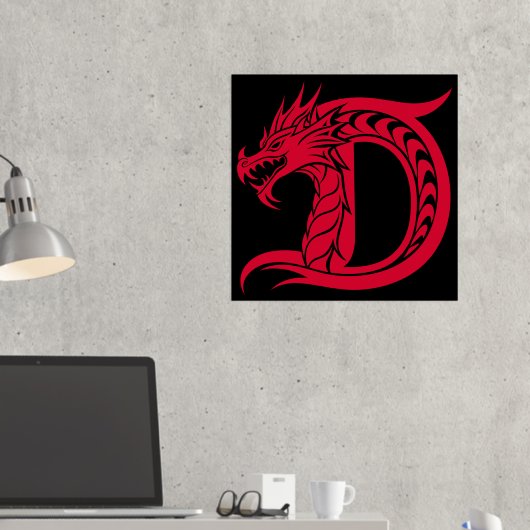 Dragon Styled Letter D, Dragon Alphabet, Monogram Folie Afdrukken (Insitu (Desk 2))