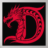 Dragon Styled Letter D, Dragon Alphabet, Monogram Folie Afdrukken (Voorkant)