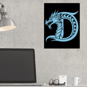 Dragon Styled Letter D, Dragon Alphabet, Monogram Folie Afdrukken