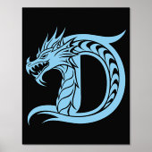 Dragon Styled Letter D, Dragon Alphabet, Monogram Folie Afdrukken (Voorkant)