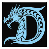 Dragon Styled Letter D, Dragon Alphabet, Monogram Foto Afdruk (Voorkant)