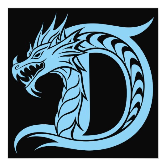Dragon Styled Letter D, Dragon Alphabet, Monogram Foto Afdruk (Voorkant)