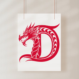 Dragon Styled Letter D, Dragon Alphabet, Monogram Foto Afdruk
