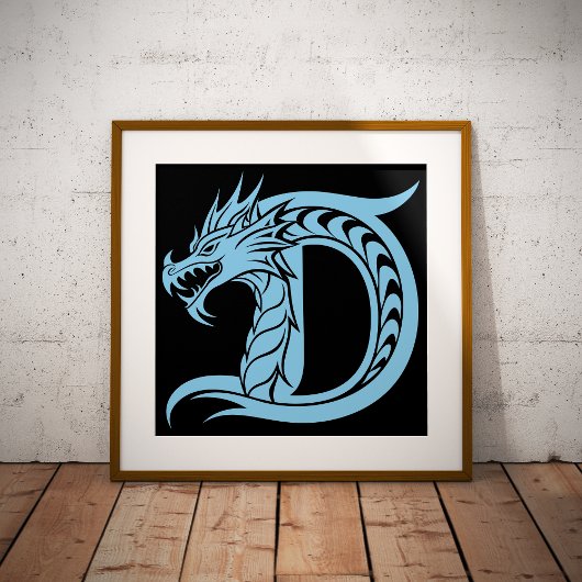 Dragon Styled Letter D, Dragon Alphabet, Monogram Foto Afdruk