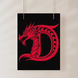 Dragon Styled Letter D, Dragon Alphabet, Monogram Foto Afdruk