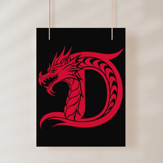 Dragon Styled Letter D, Dragon Alphabet, Monogram Foto Afdruk