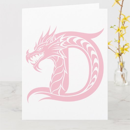 Dragon Styled Letter D, Dragon Alphabet, Monogram Kaart (Gele Bloem)