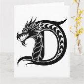 Dragon Styled Letter D, Dragon Alphabet, Monogram Kaart (Gele Bloem)