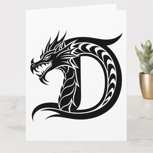 Dragon Styled Letter D, Dragon Alphabet, Monogram Kaart (Kleine Plant)
