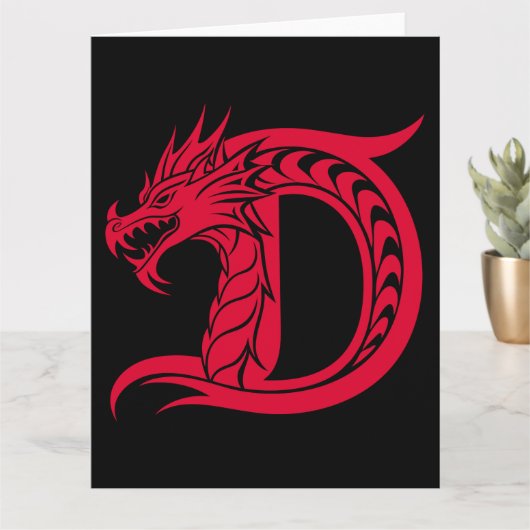Dragon Styled Letter D, Dragon Alphabet, Monogram Kaart (Kleine Plant)