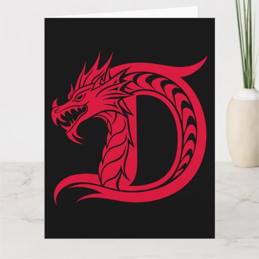 Dragon Styled Letter D, Dragon Alphabet, Monogram Kaart (Voorkant)