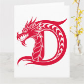 Dragon Styled Letter D, Dragon Alphabet, Monogram Kaart (Gele Bloem)