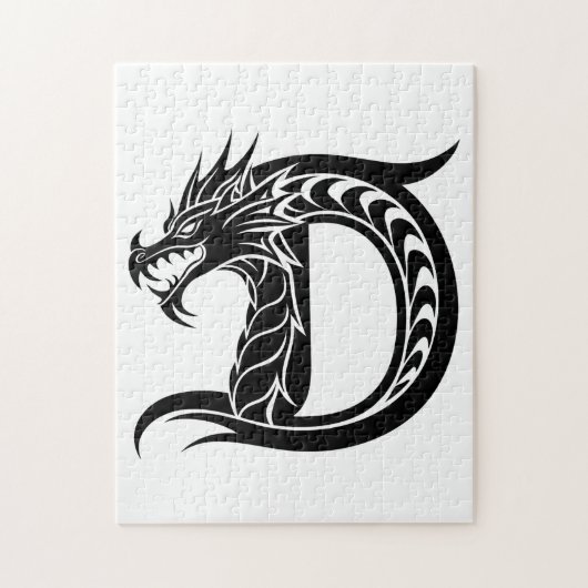 Dragon Styled Letter D, Dragon Alphabet, Monogram Legpuzzel (Verticaal)
