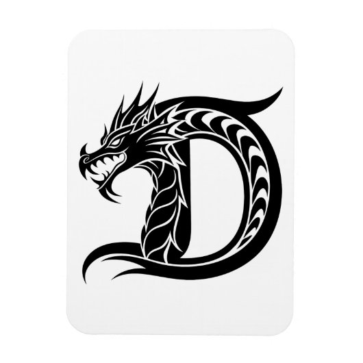 Dragon Styled Letter D, Dragon Alphabet, Monogram Magneet (Verticaal)