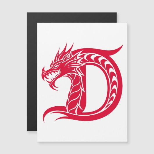 Dragon Styled Letter D, Dragon Alphabet, Monogram Magnetische Uitnodiging (Voorkant / Achterkant)