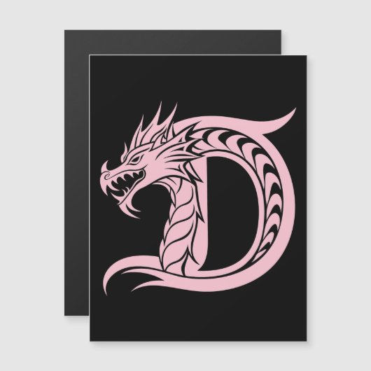 Dragon Styled Letter D, Dragon Alphabet, Monogram Magnetische Uitnodiging (Voorkant / Achterkant)