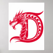 Dragon Styled Letter D, Dragon Alphabet, Monogram Poster (Voorkant)