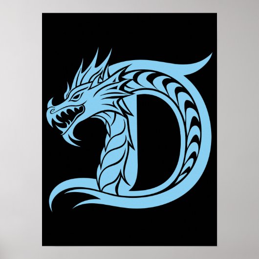 Dragon Styled Letter D, Dragon Alphabet, Monogram Poster (Voorkant)
