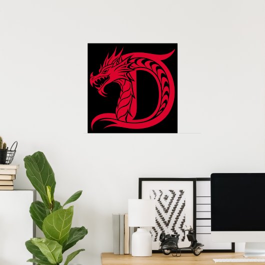 Dragon Styled Letter D, Dragon Alphabet, Monogram Poster (Thuiskantoor)