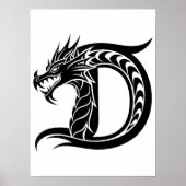 Dragon Styled Letter D, Dragon Alphabet, Monogram Poster (Voorkant)