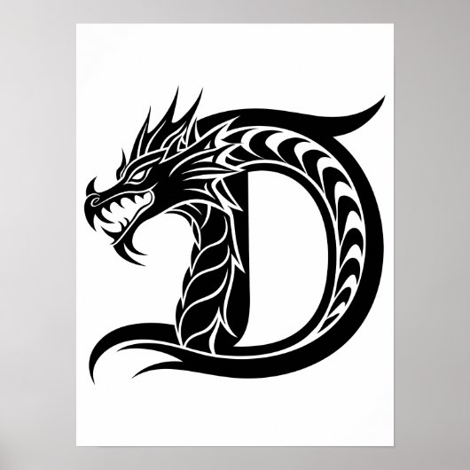 Dragon Styled Letter D, Dragon Alphabet, Monogram Poster (Voorkant)