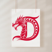 Dragon Styled Letter D, Dragon Alphabet, Monogram Poster