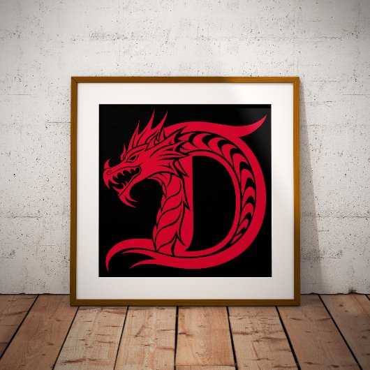 Dragon Styled Letter D, Dragon Alphabet, Monogram Poster