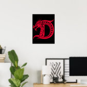 Dragon Styled Letter D, Dragon Alphabet, Monogram Poster (Thuiskantoor)