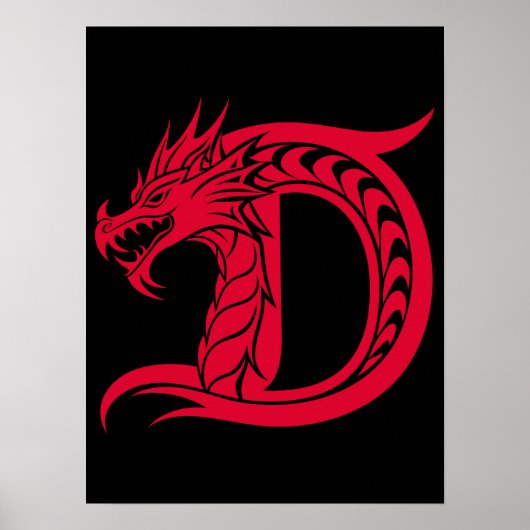 Dragon Styled Letter D, Dragon Alphabet, Monogram Poster (Voorkant)
